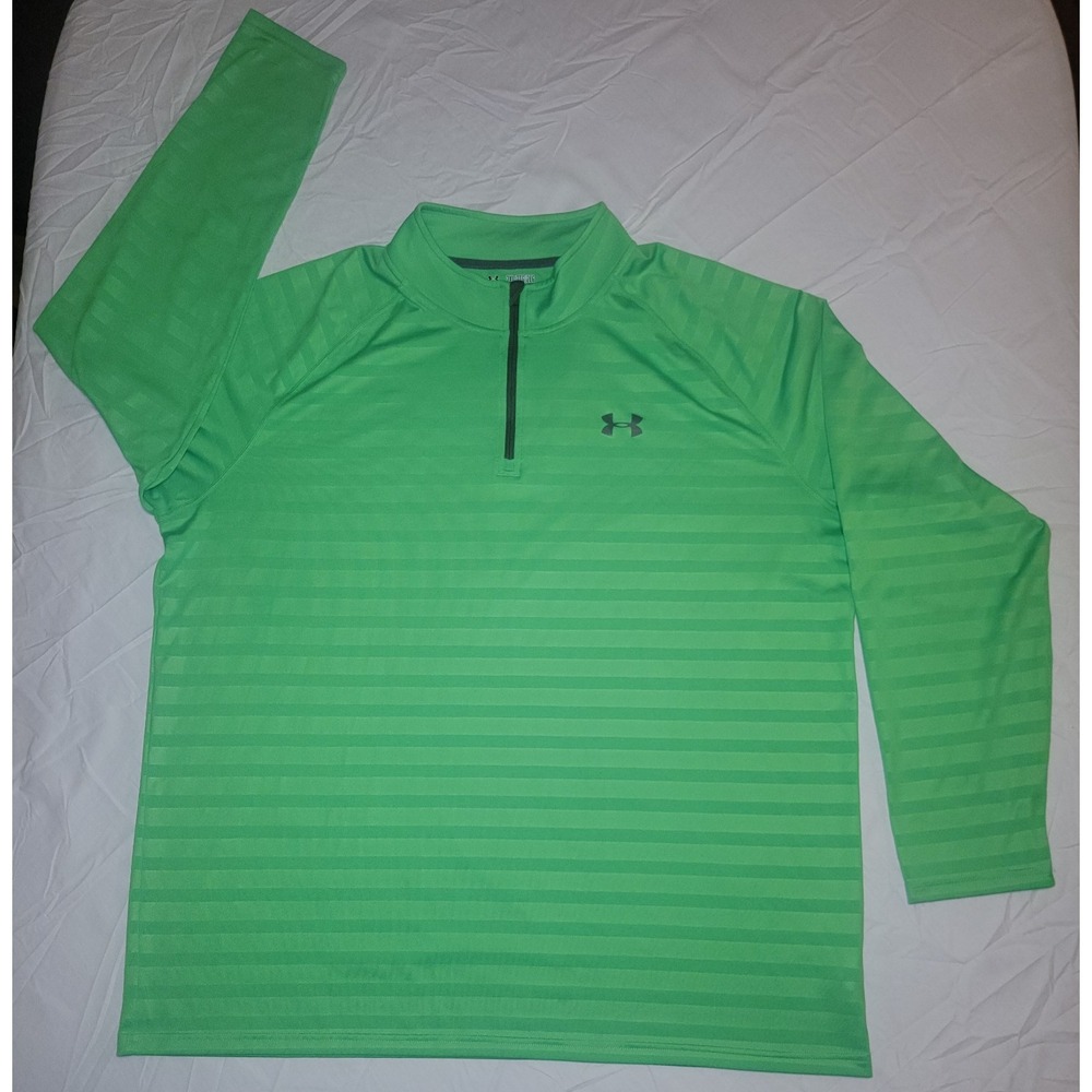 Under Armour Golf Heatgear Loose Green Striped zip up long sleeve 2XL XXL C5